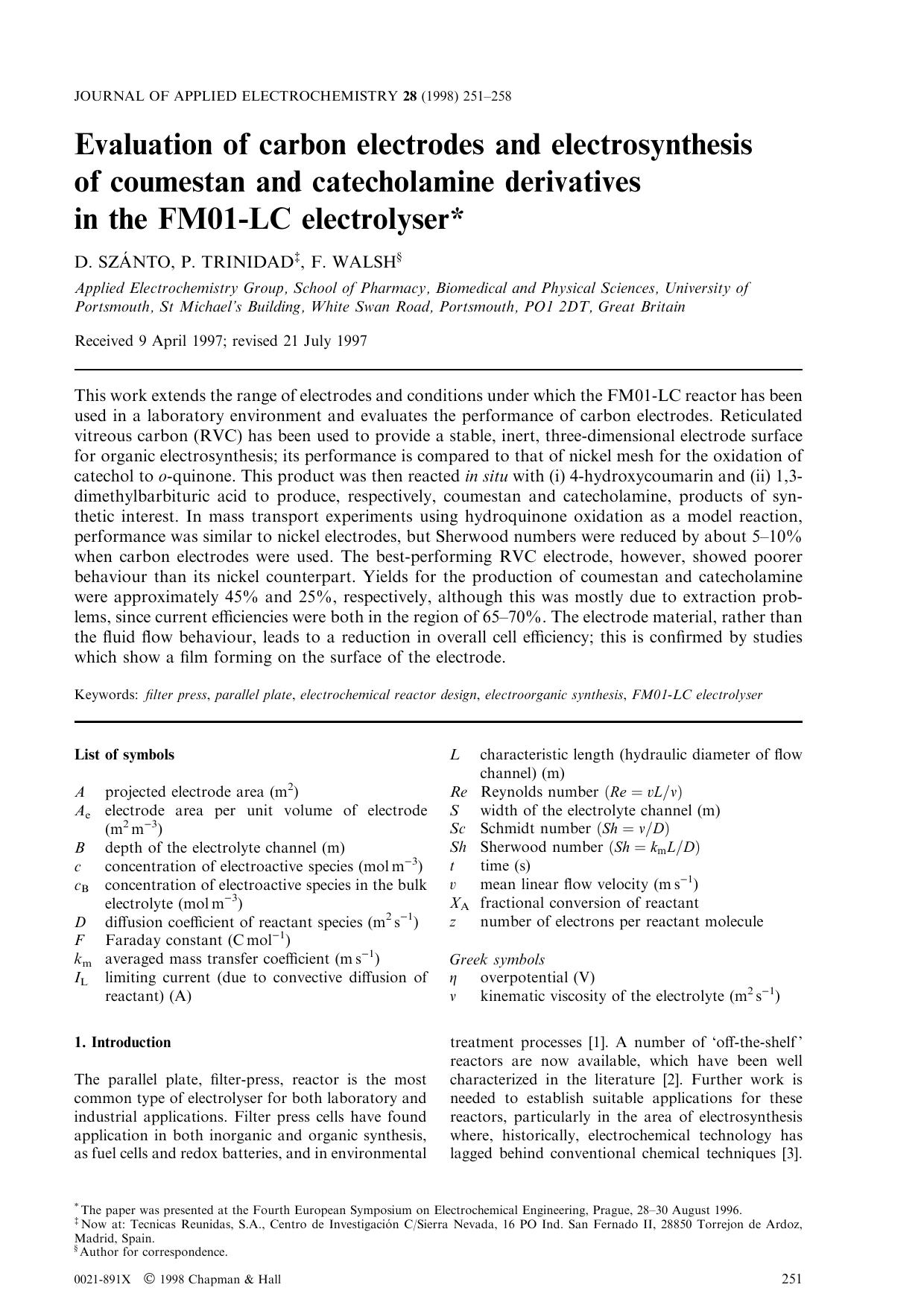 Evaluation of carbon electrodes and electrosynthesis of coumestan and catecholamine derivatives in the FM01-LC electrolyser by Unknown