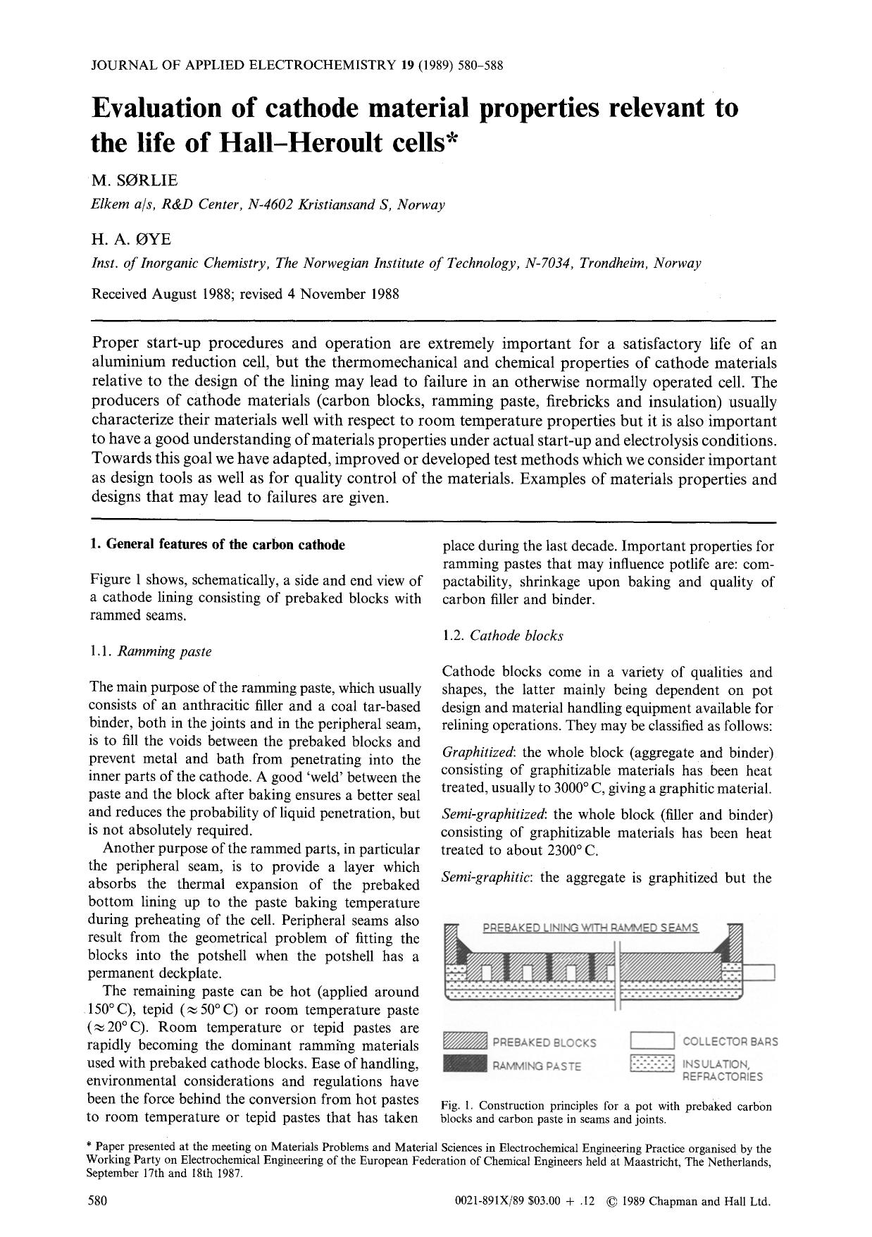 Evaluation of cathode material properties relevant to the life of Hall-Heroult cells by Unknown