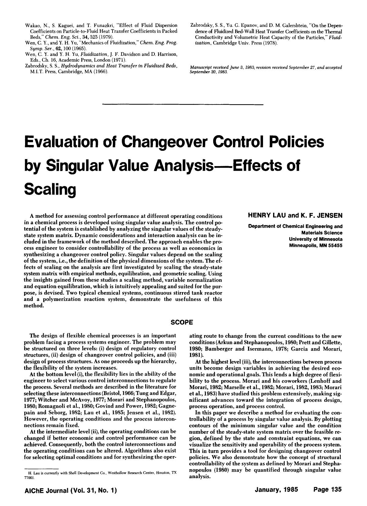 Evaluation of changeover control policies by singular value analysis-Effects of scaling by Unknown