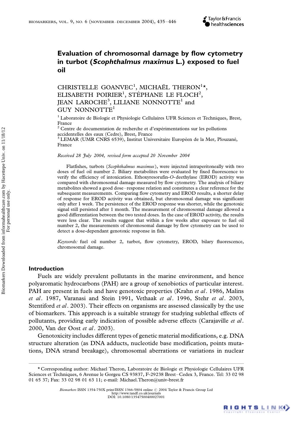 Evaluation of chromosomal damage by flow cytometry in turbot (Scophthalmus maximus L.) exposed to fuel oil by unknow