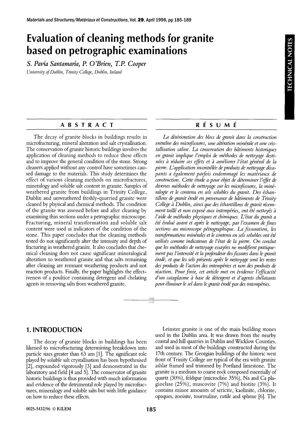 Evaluation of cleaning methods for granite based on petrographic examinations by Unknown