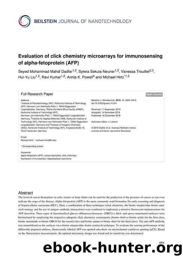 Evaluation of click chemistry microarrays for immunosensing of alpha-fetoprotein (AFP) by unknow