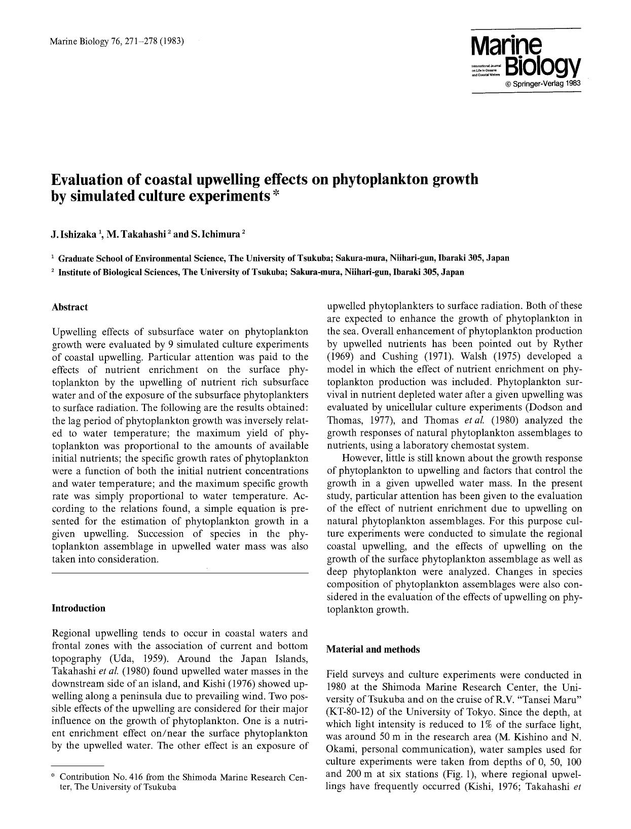 Evaluation of coastal upwelling effects on phytoplankton growth by simulated culture experiments by Unknown
