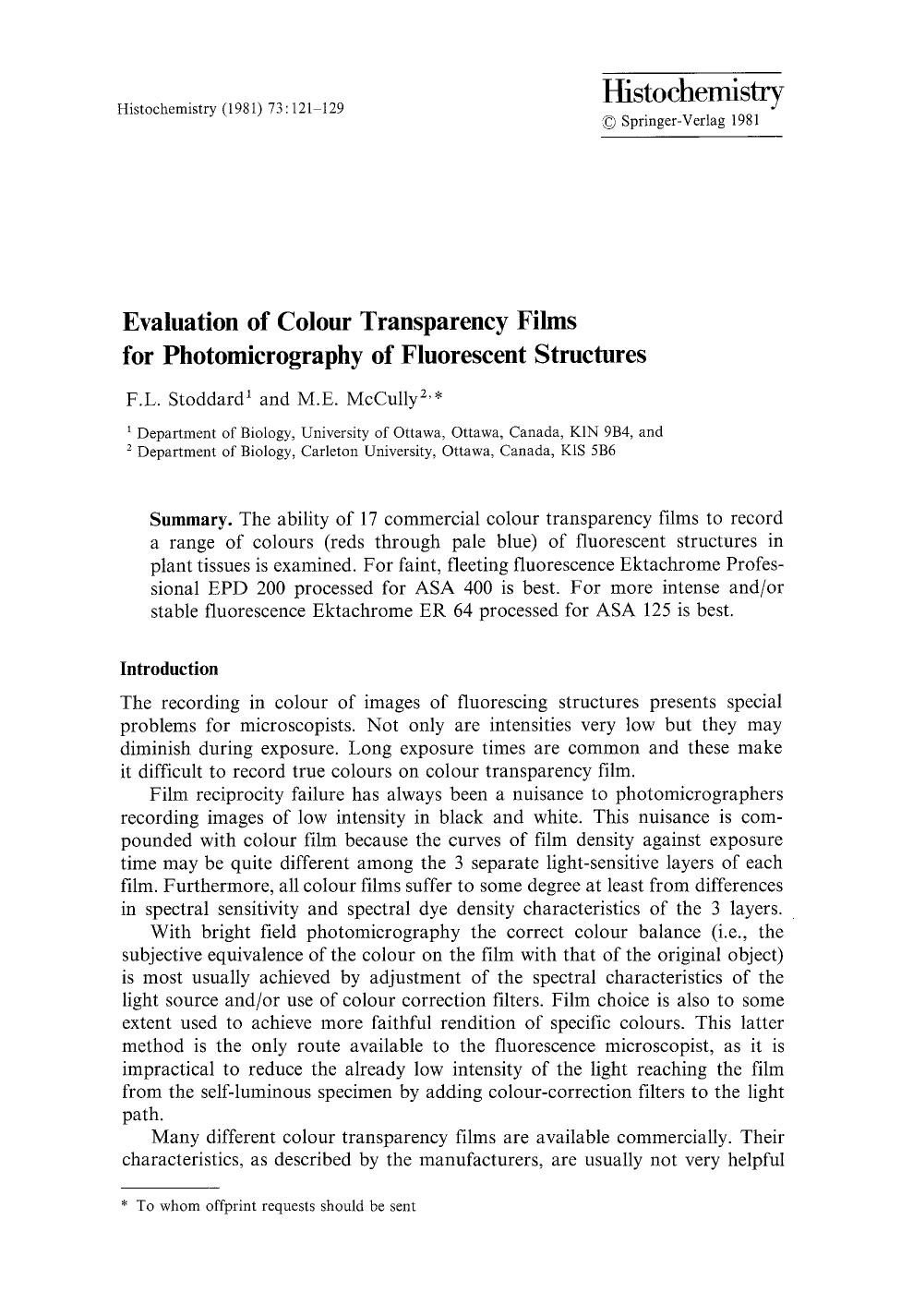 Evaluation of colour transparency films for photomicrography of fluorescent structures by Unknown
