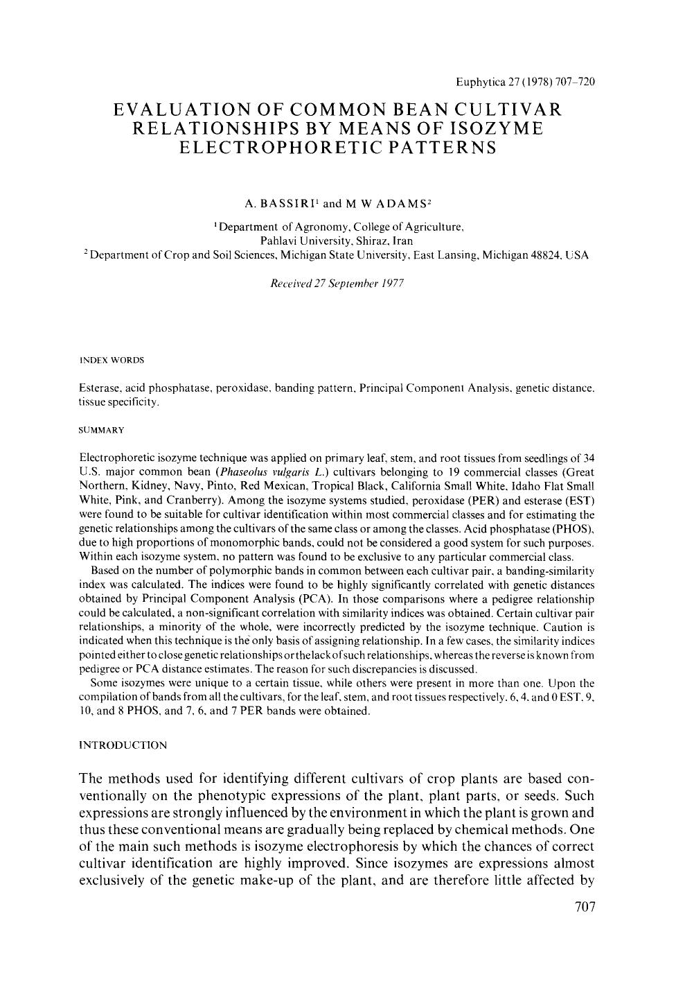 Evaluation of common bean cultivar relationships by means of isozyme electrophoretic patterns by Unknown