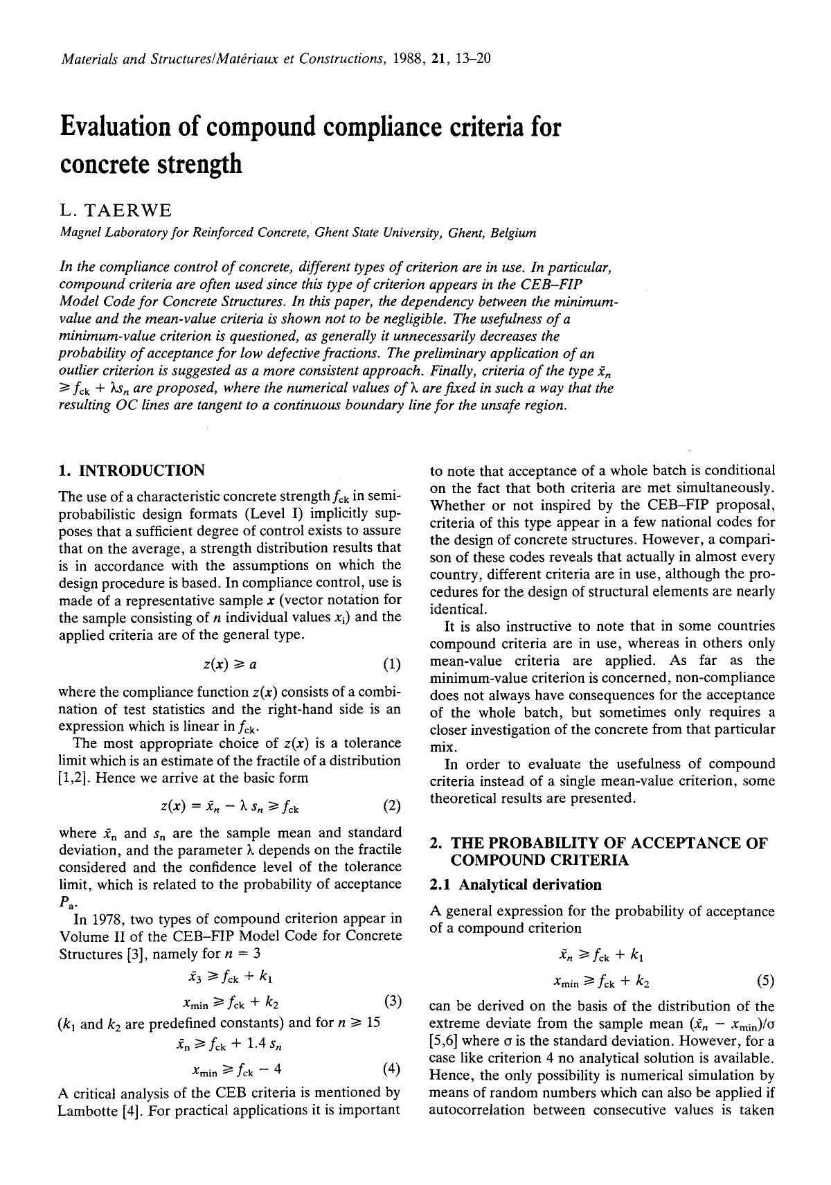 Evaluation of compound compliance criteria for concrete strength by Unknown