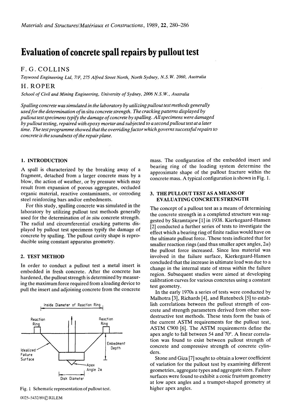 Evaluation of concrete spall repairs by pullout test by Unknown