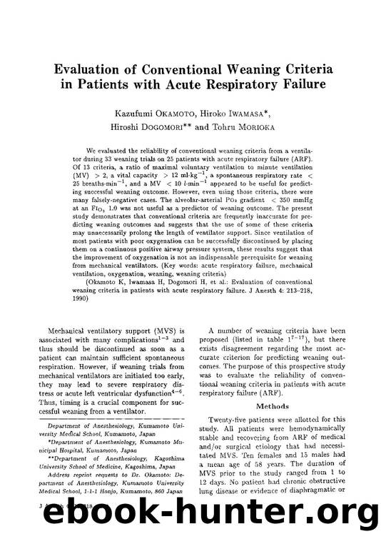 Evaluation of conventional weaning criteria in patients with acute respiratory failure by Unknown