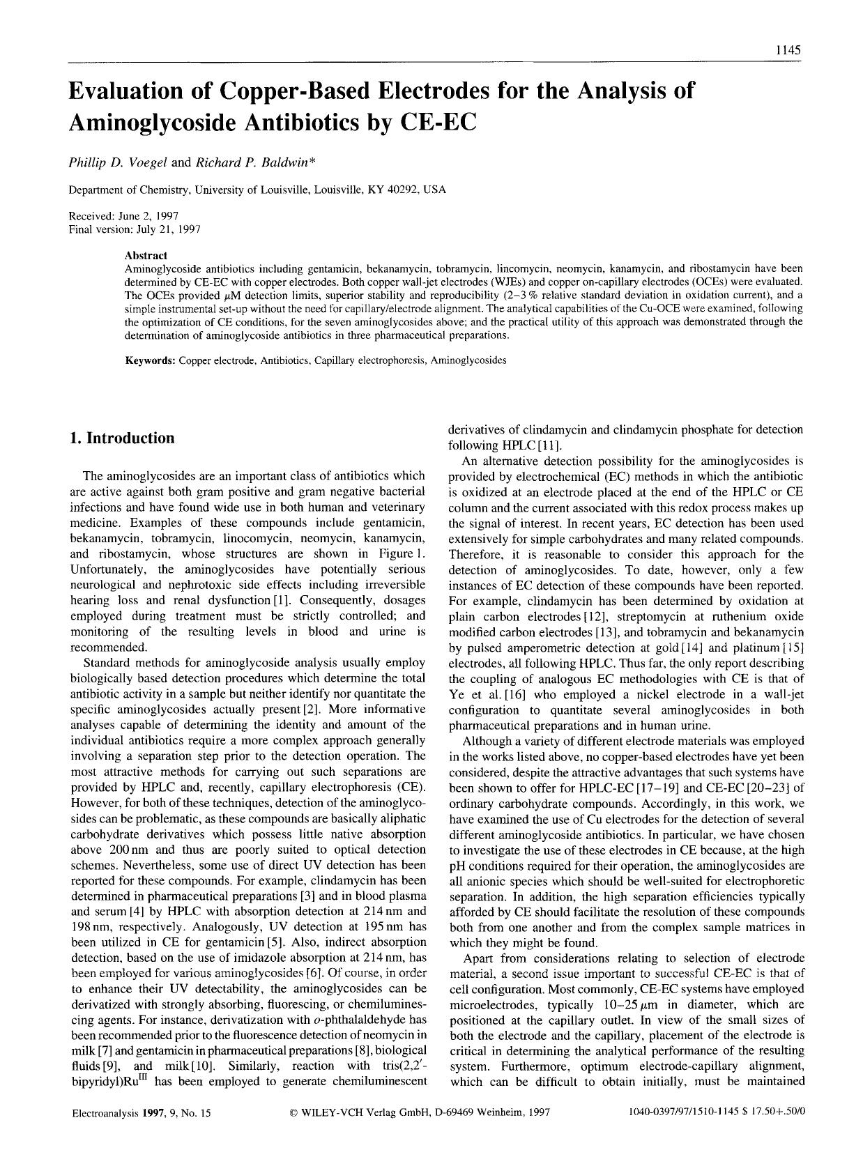 Evaluation of copper-based electrodes for the analysis of aminoglycoside antibiotics by CE-EC by Unknown