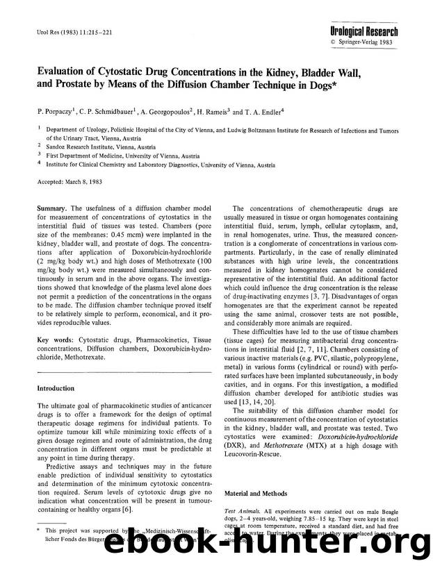 Evaluation of cytostatic drug concentrations in the kidney, bladder wall, and prostate by means of the diffusion chamber technique in dogs by Unknown