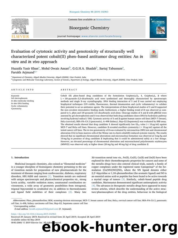 Evaluation of cytotoxic activity and genotoxicity of structurally well characterized potent cobalt(II) phenâbased antitumor drug entities_ An in vitro and in vivo approach by Huzaifa Yasir Khan & Mohd Owais Ansari & G.G.H.A. Shadab & Sartaj Tabassum & Farukh Arjmand