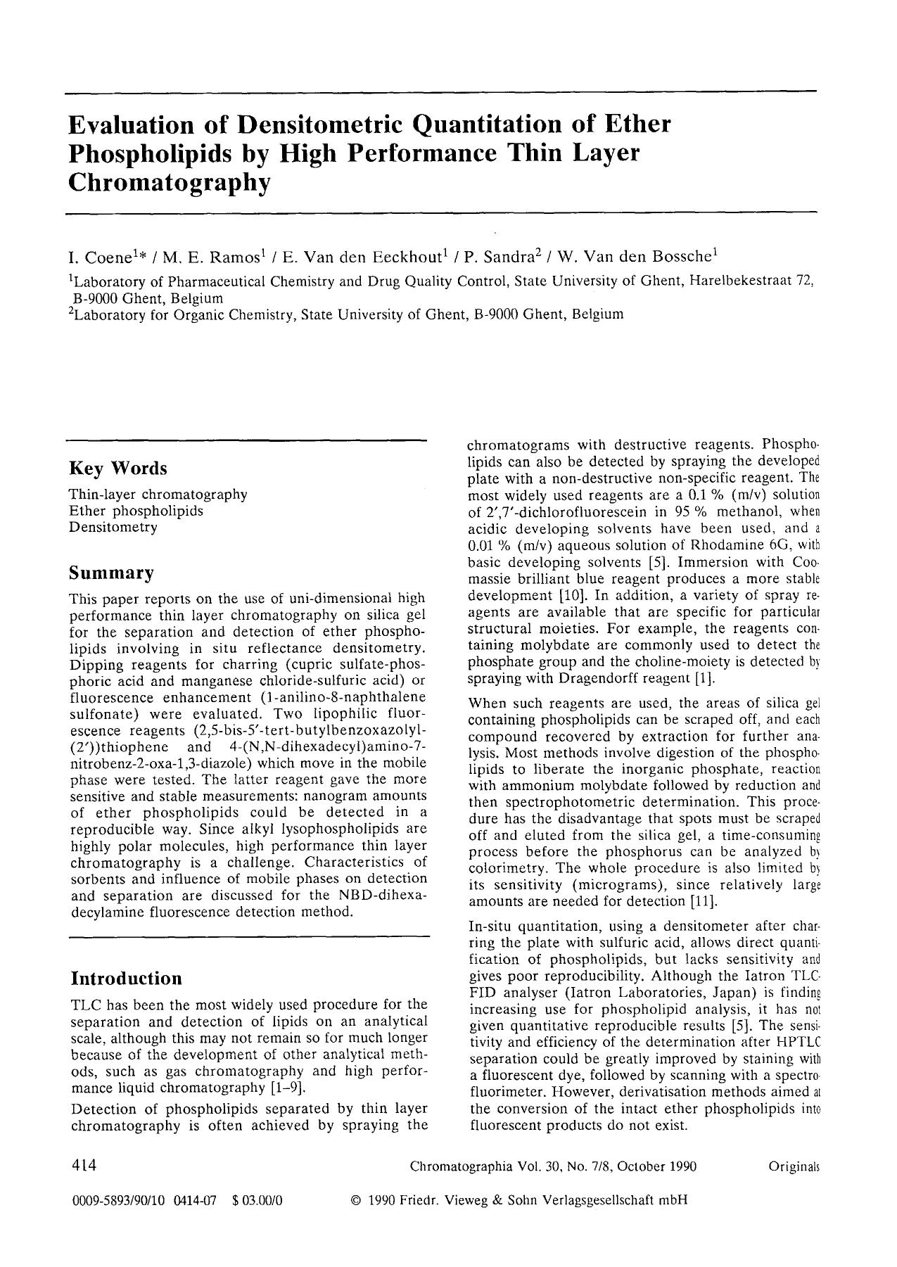 Evaluation of densitometric quantitation of ether phospholipids by high performance thin layer chromatography by Unknown