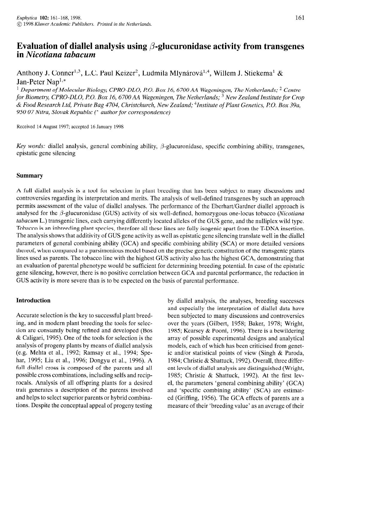 Evaluation of diallel analysis using β-glucuronidase activity from transgenes in Nicotiana tabacum by Unknown