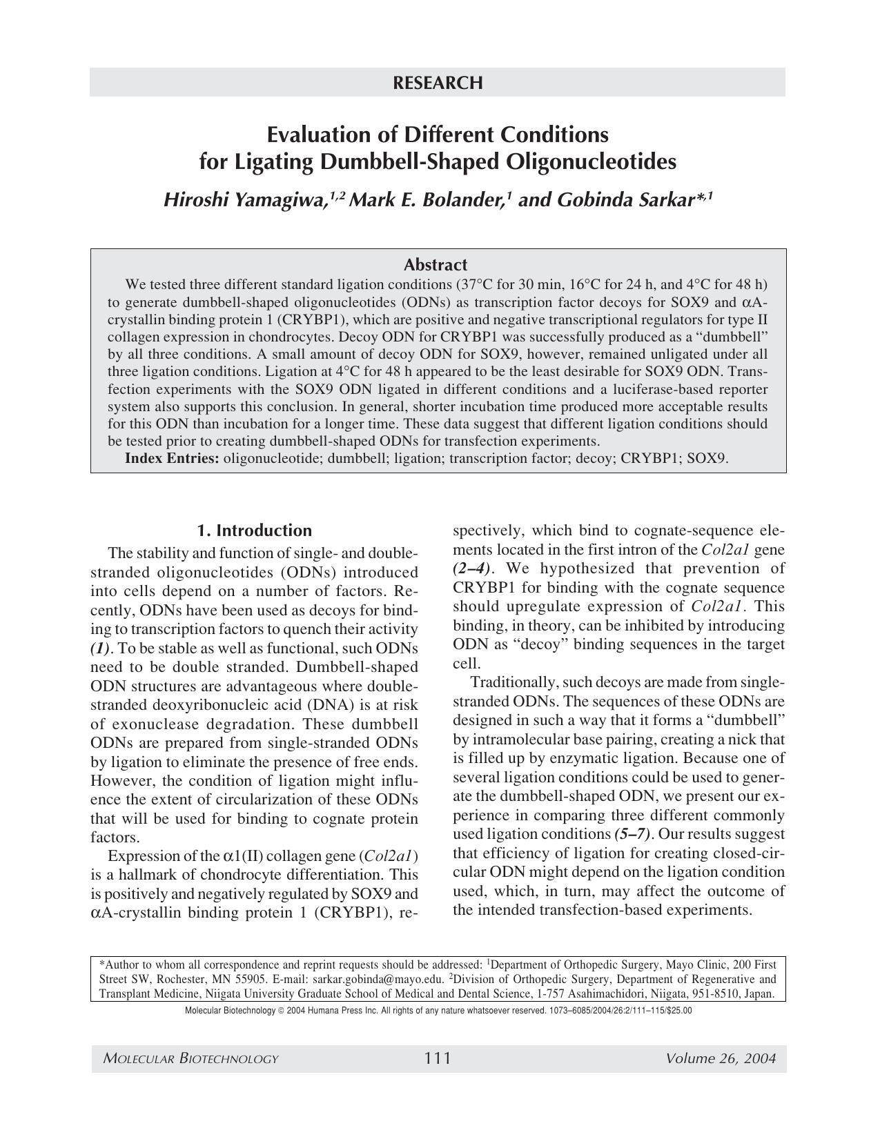 Evaluation of different conditions for ligating dumbbell-shaped oligonucleotides by Unknown
