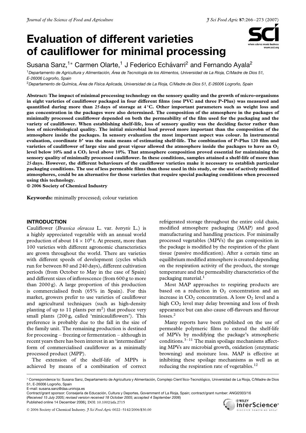 Evaluation of different varieties of cauliflower for minimal processing by Unknown
