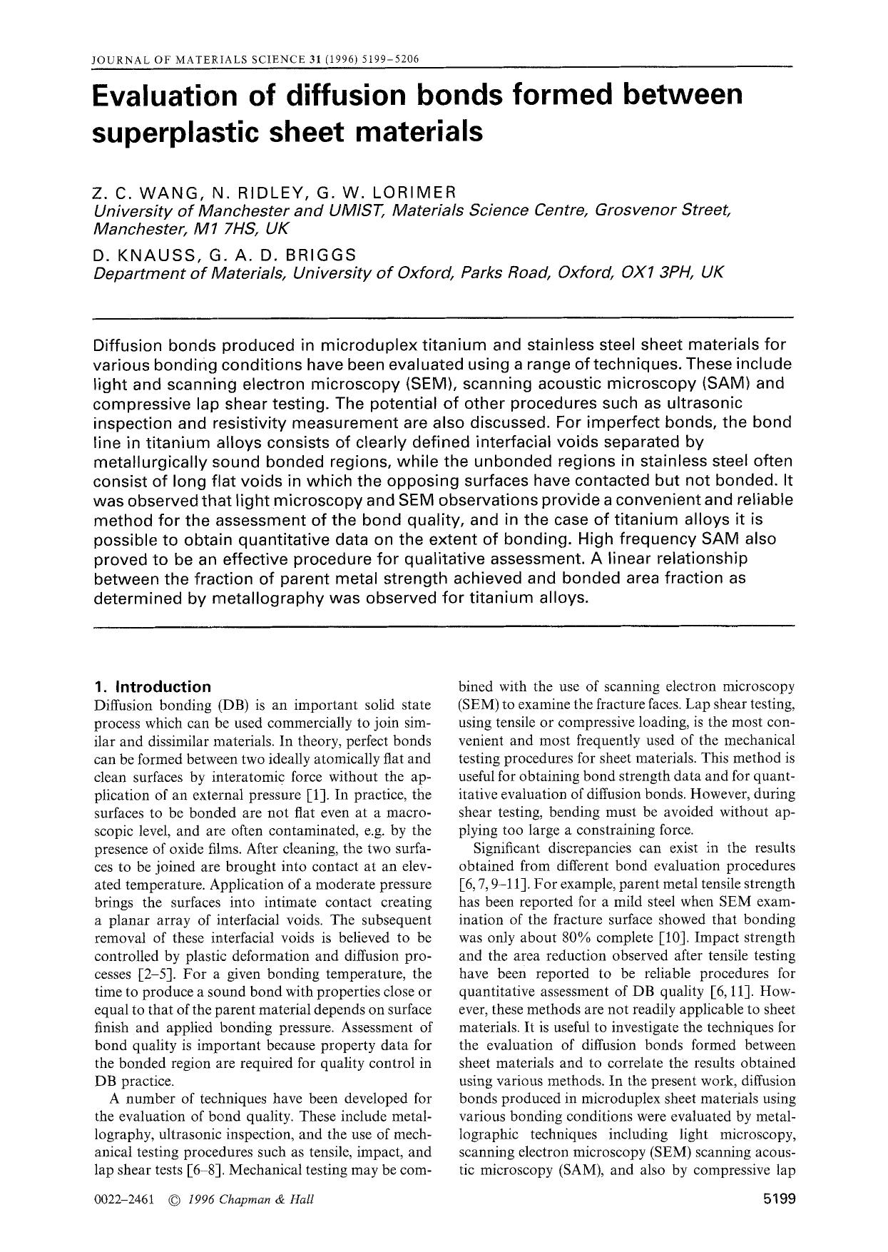 Evaluation of diffusion bonds formed between superplastic sheet materials by Unknown