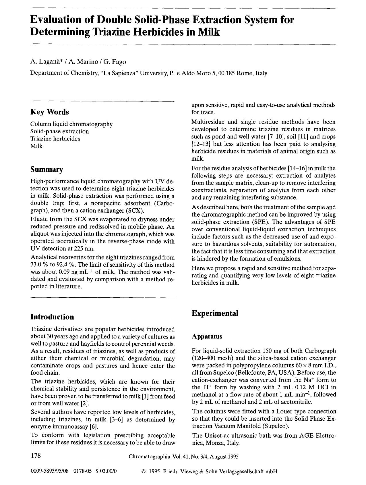 Evaluation of double solid-phase extraction system for determining triazine herbicides in milk by Unknown