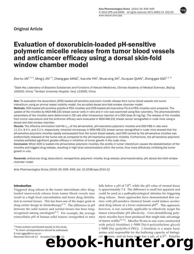 Evaluation of doxorubicin-loaded pH-sensitive polymeric micelle release from tumor blood vessels and anticancer efficacy using a dorsal skin-fold window chamber model by unknow