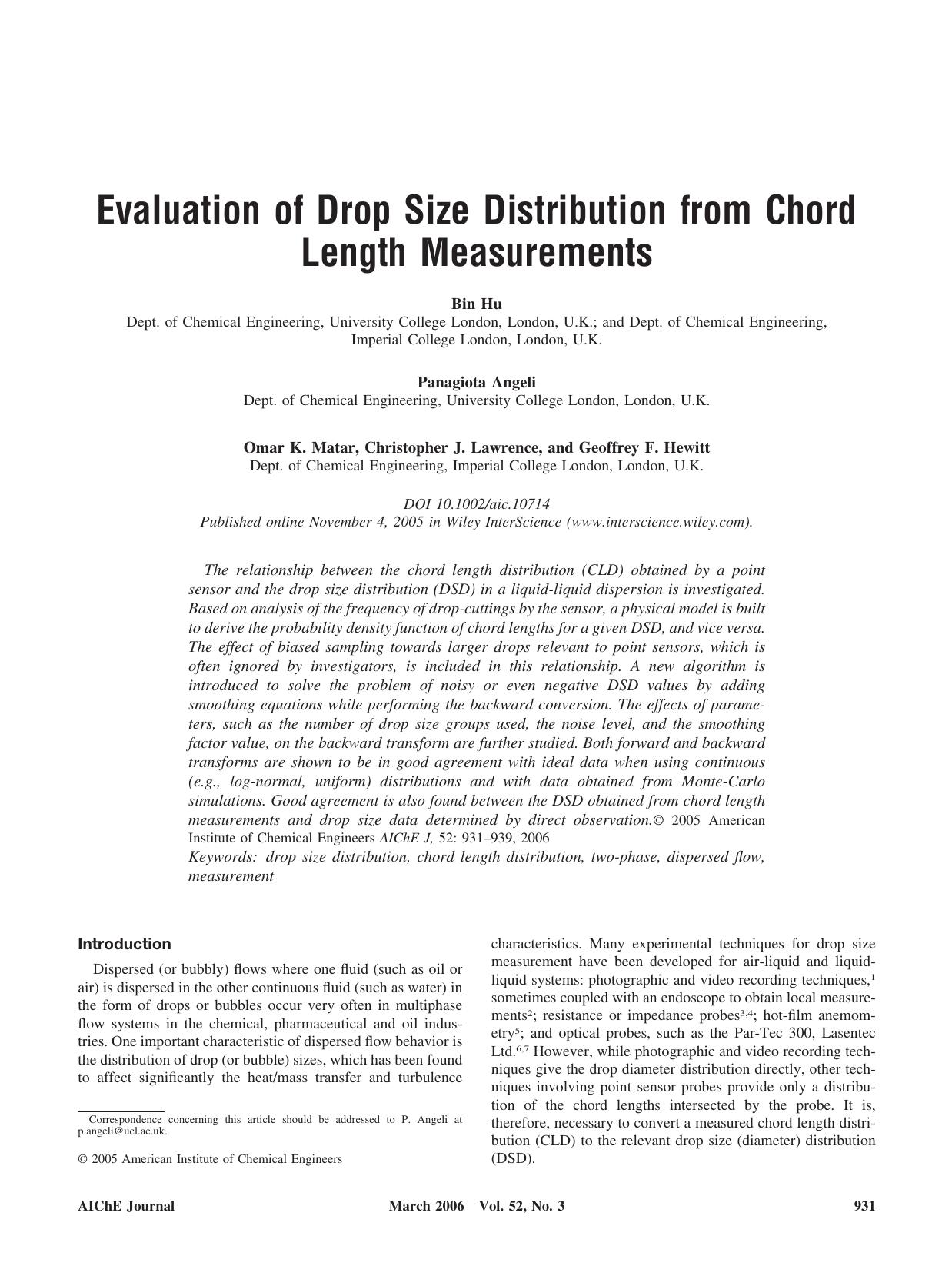 Evaluation of drop size distribution from chord length measurements by Unknown
