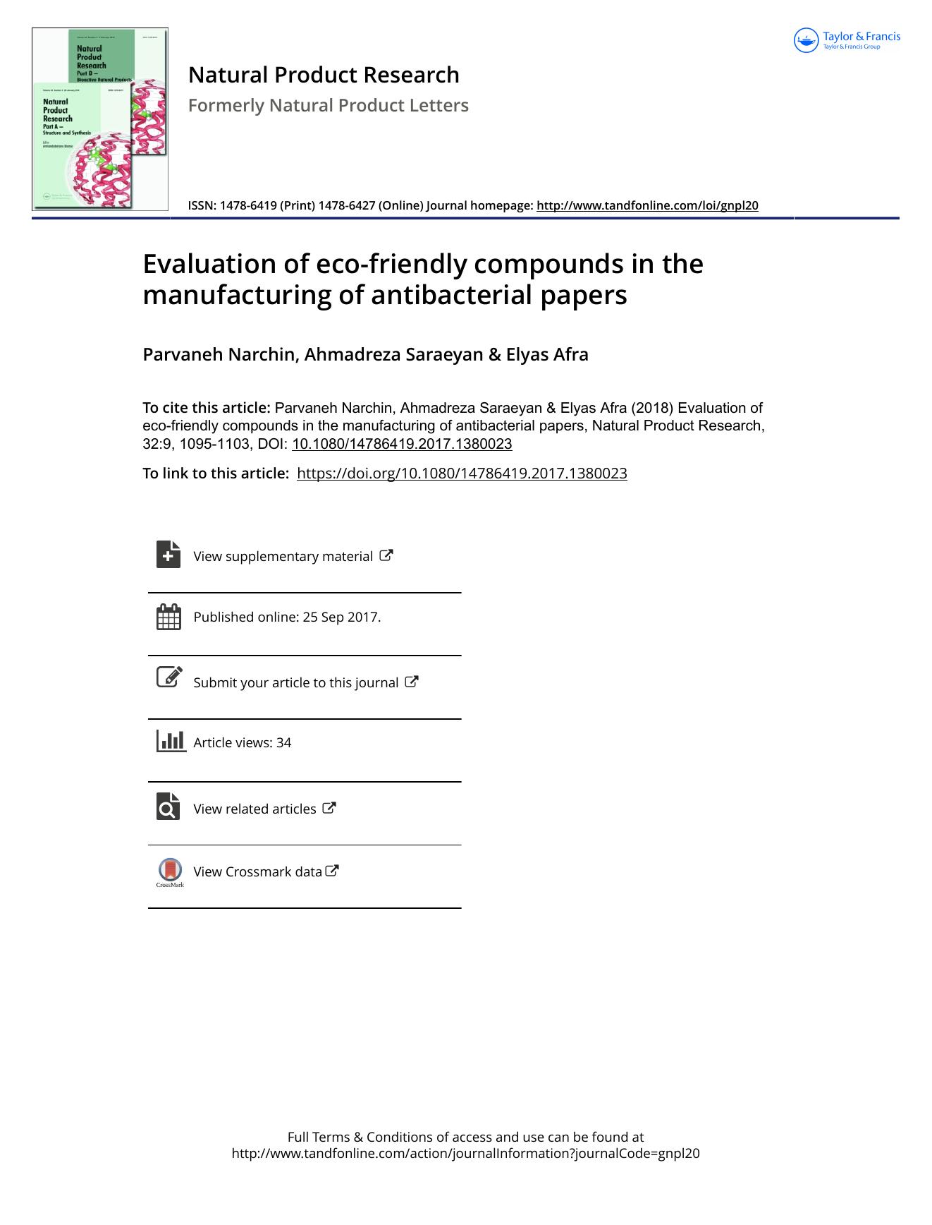 Evaluation of eco-friendly compounds in the manufacturing of antibacterial papers by Parvaneh Narchin & Ahmadreza Saraeyan & Elyas Afra