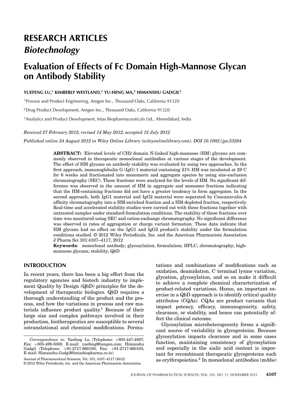 Evaluation of effects of Fc domain highmannose glycan on antibody stability by F-285