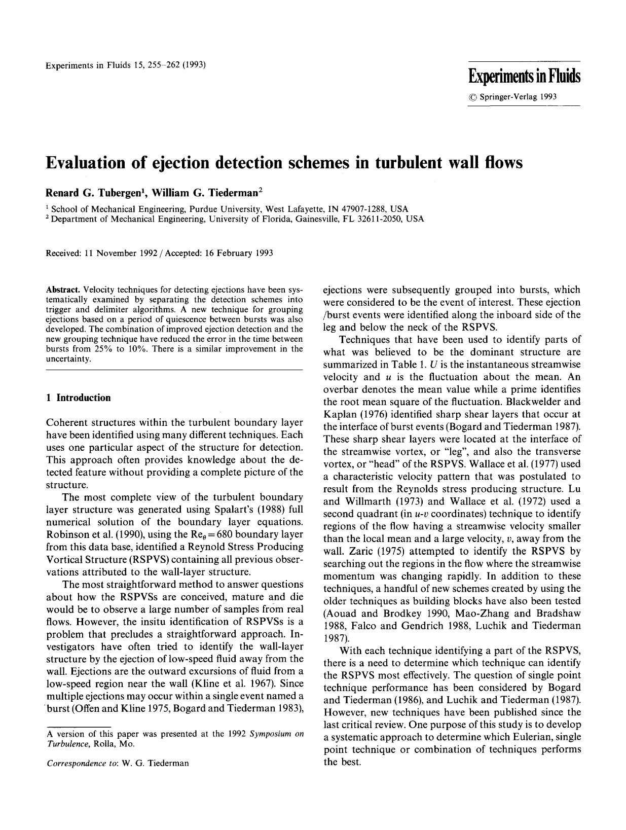 Evaluation of ejection detection schemes in turbulent wall flows by Unknown