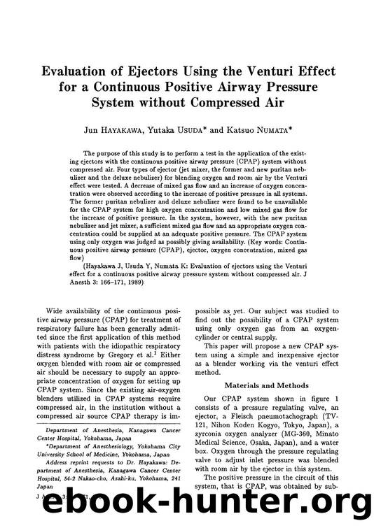 Evaluation of ejectors using the venturi effect for a continuous positive airway pressure system without compressed air by Unknown