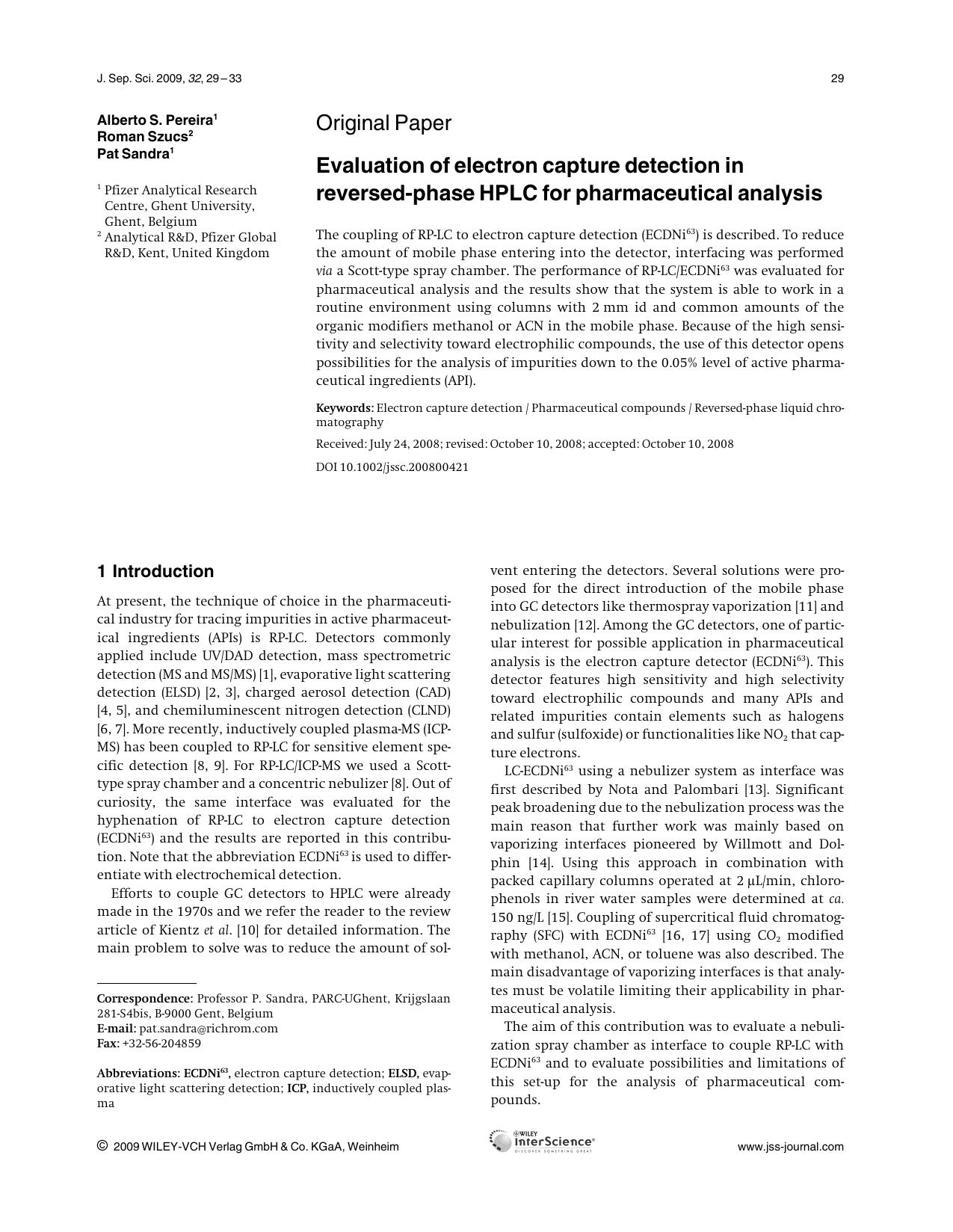 Evaluation of electron capture detection in reversed-phase HPLC for pharmaceutical analysis by Unknown