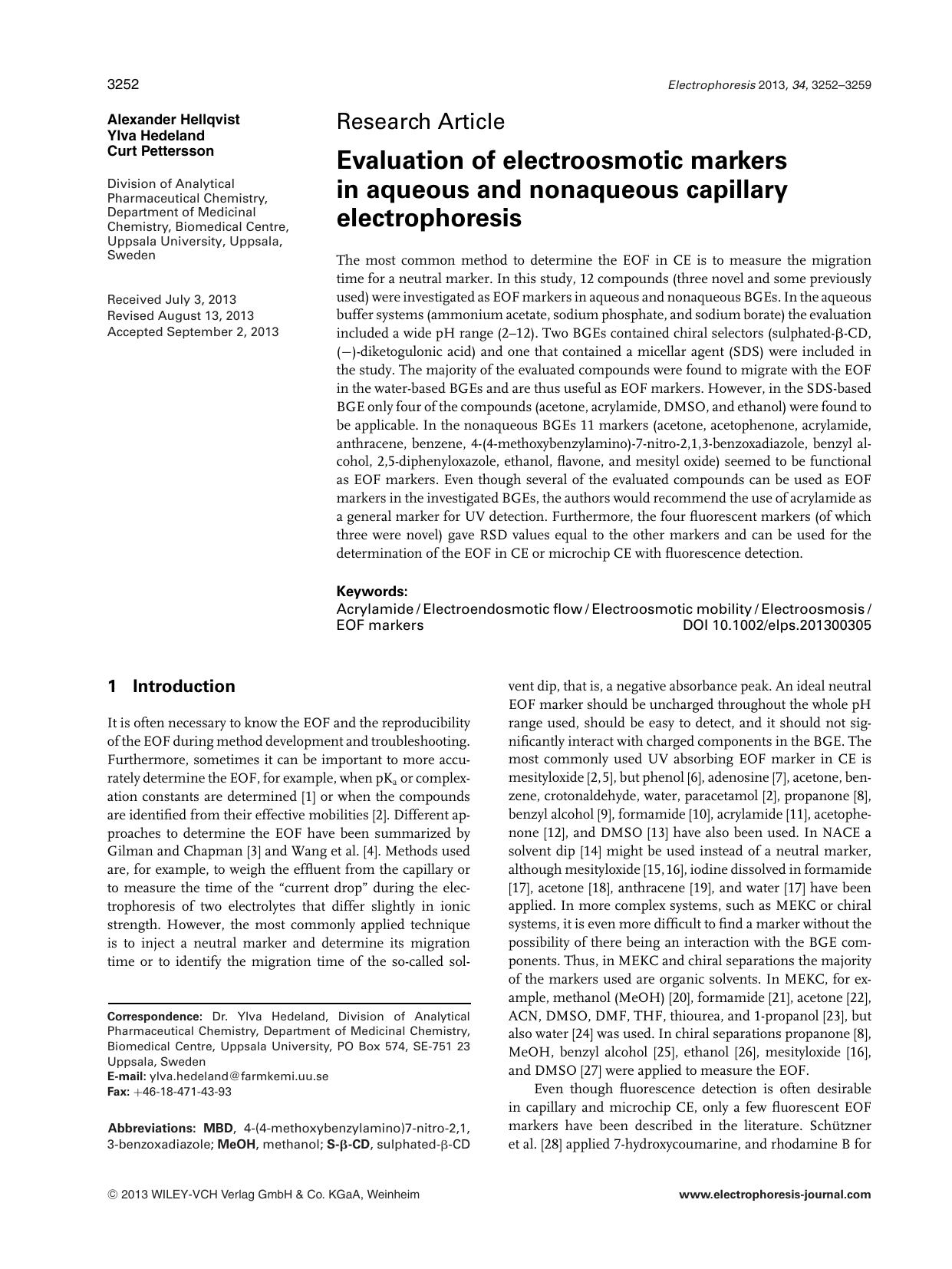 Evaluation of electroosmotic markers in aqueous and nonaqueous capillary electrophoresis by Unknown