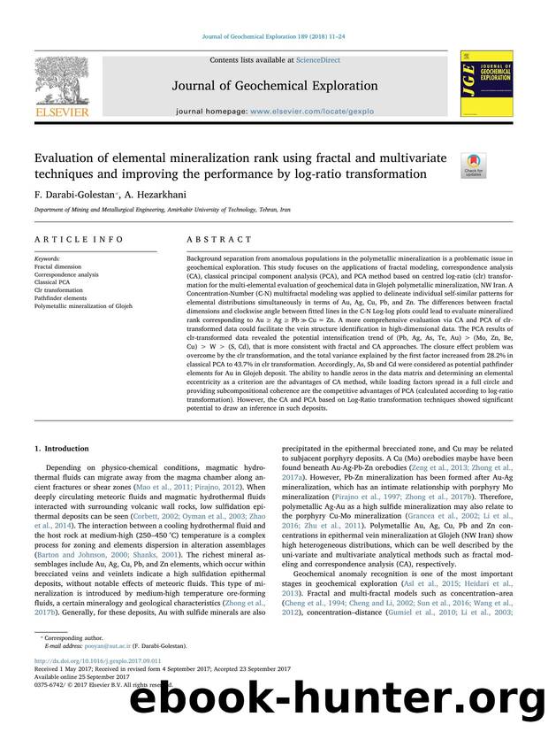 Evaluation of elemental mineralization rank using fractal and multivariate techniques and improving the performance by log-ratio transformation by F. Darabi-Golestan & A. Hezarkhani