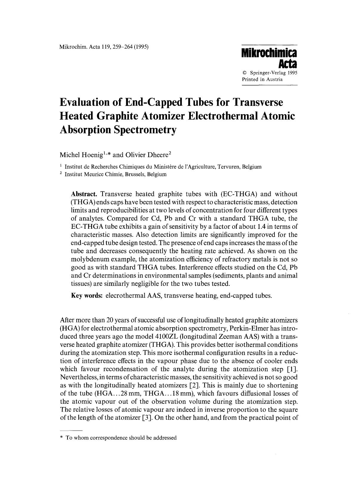 Evaluation of end-capped tubes for transverse heated graphite atomizer electrothermal atomic absorption spectrometry by Unknown