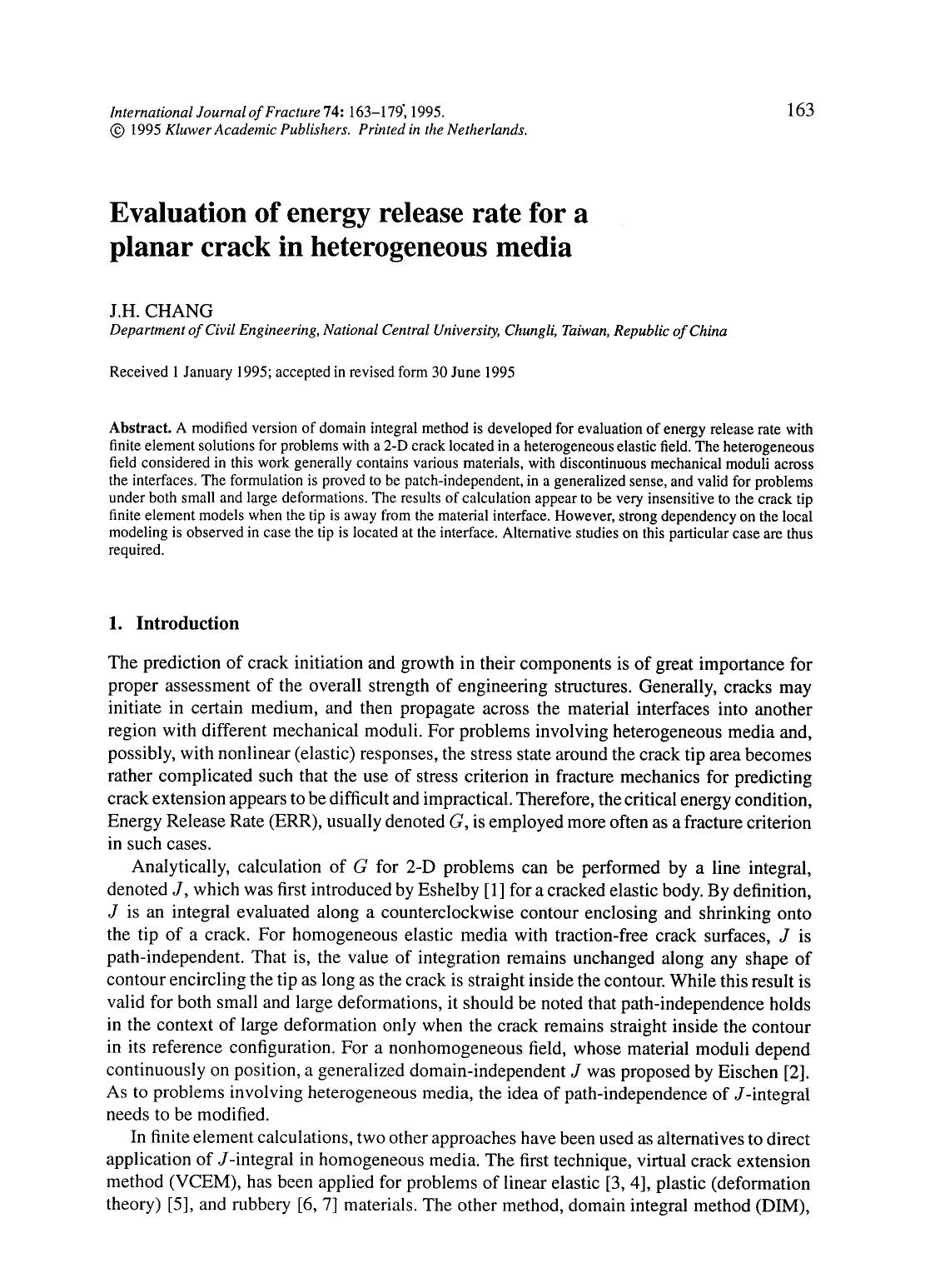 Evaluation of energy release rate for a planar crack in heterogeneous media by Unknown