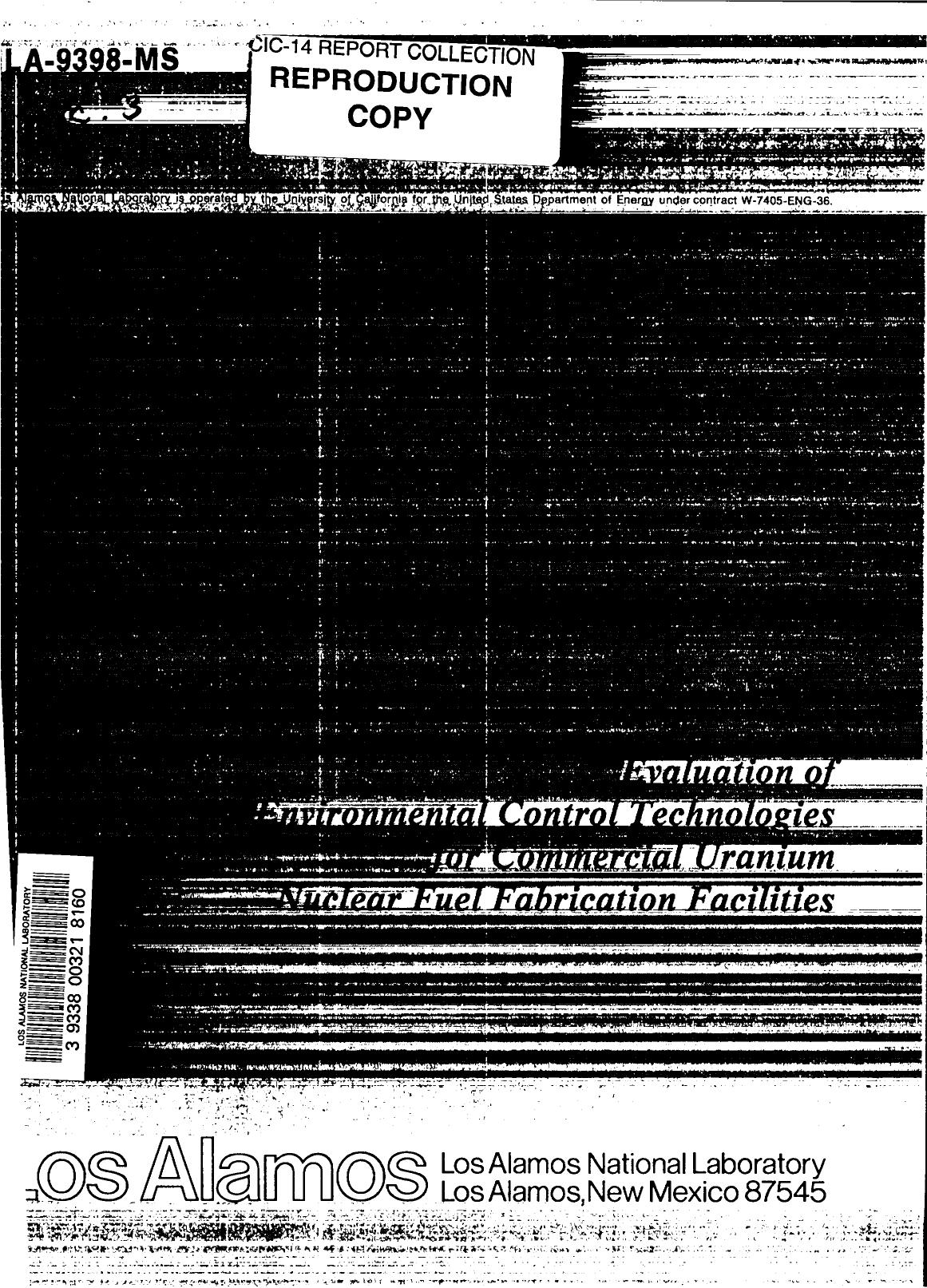 Evaluation of environmental control technologies for commercial uranium nuclear fuel fabrication facilities None by LANL Research Library LWW Project