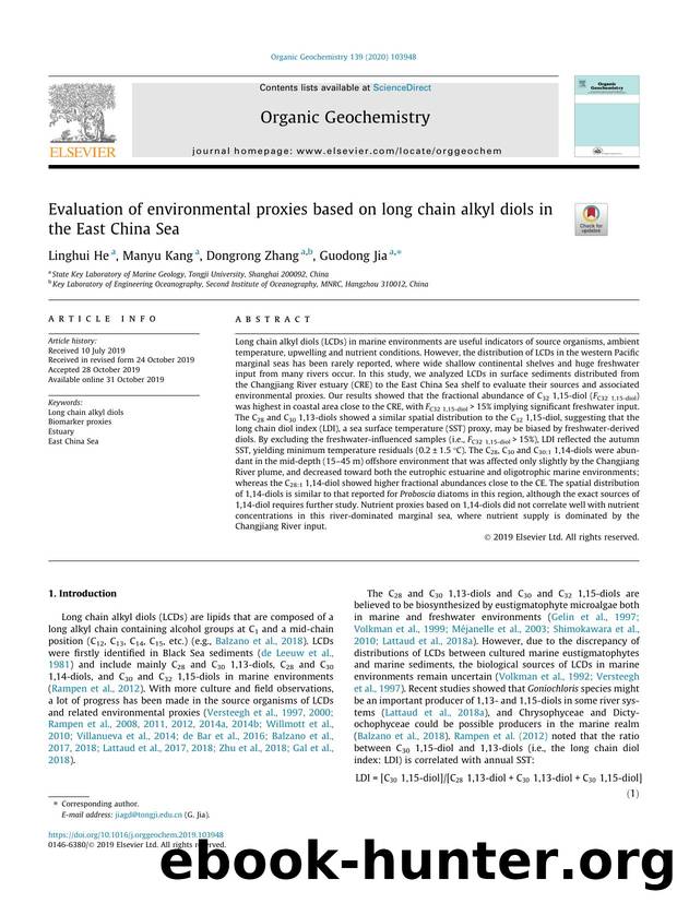 Evaluation of environmental proxies based on long chain alkyl diols in the East China Sea by Linghui He & Manyu Kang & Dongrong Zhang & Guodong Jia