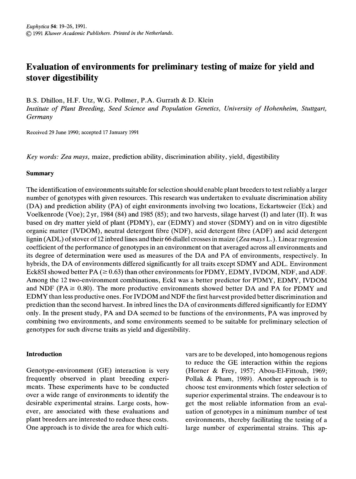 Evaluation of environments for preliminary testing of maize for yield and stover digestibility by Unknown
