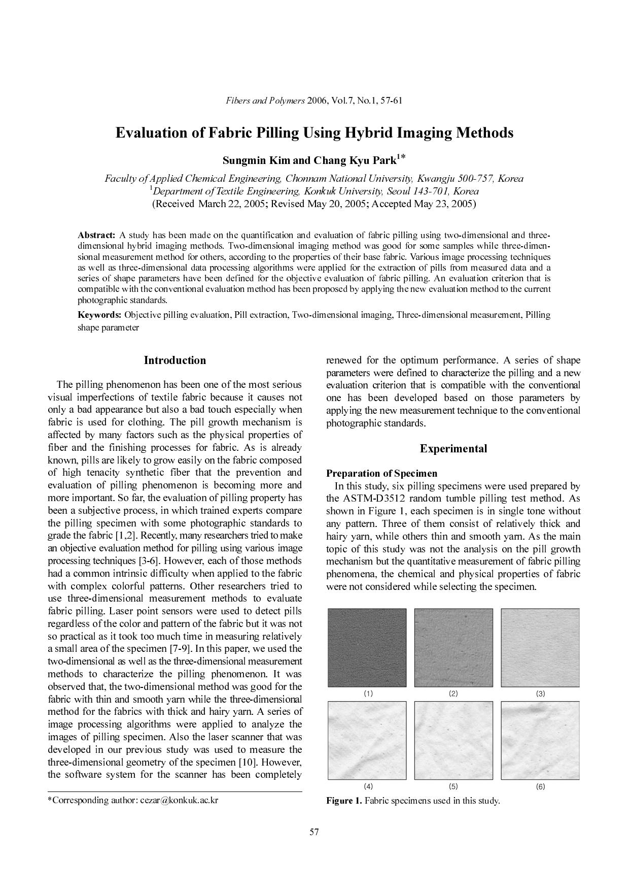 Evaluation of fabric pilling using hybrid imaging methods by Unknown