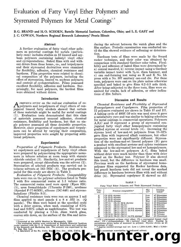 Evaluation of fatty vinyl ether polymers and styrenated polymers for metal coatings by Unknown