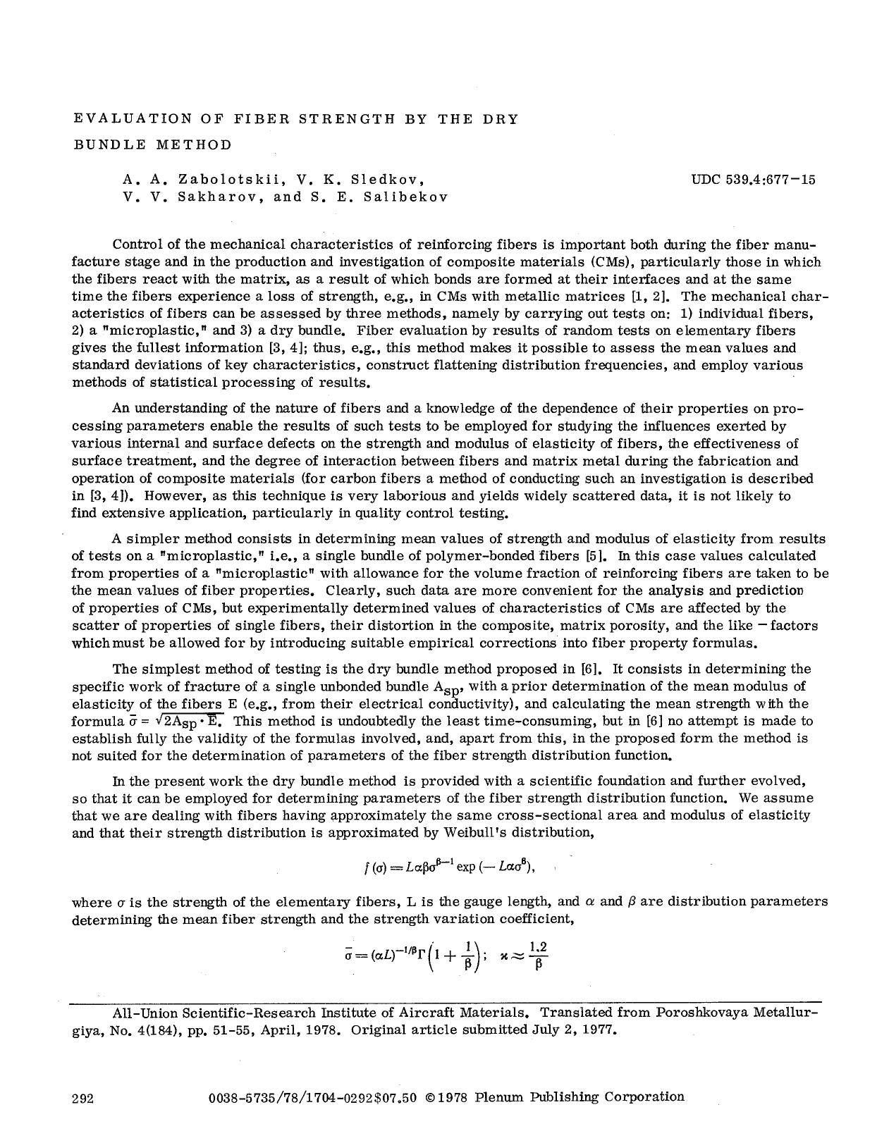 Evaluation of fiber strength by the dry bundle method by Unknown