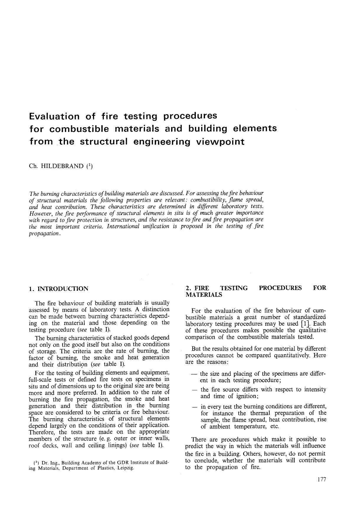 Evaluation of fire testing procedures for combustible materials and building elements from the structural engineering viewpoint by Unknown