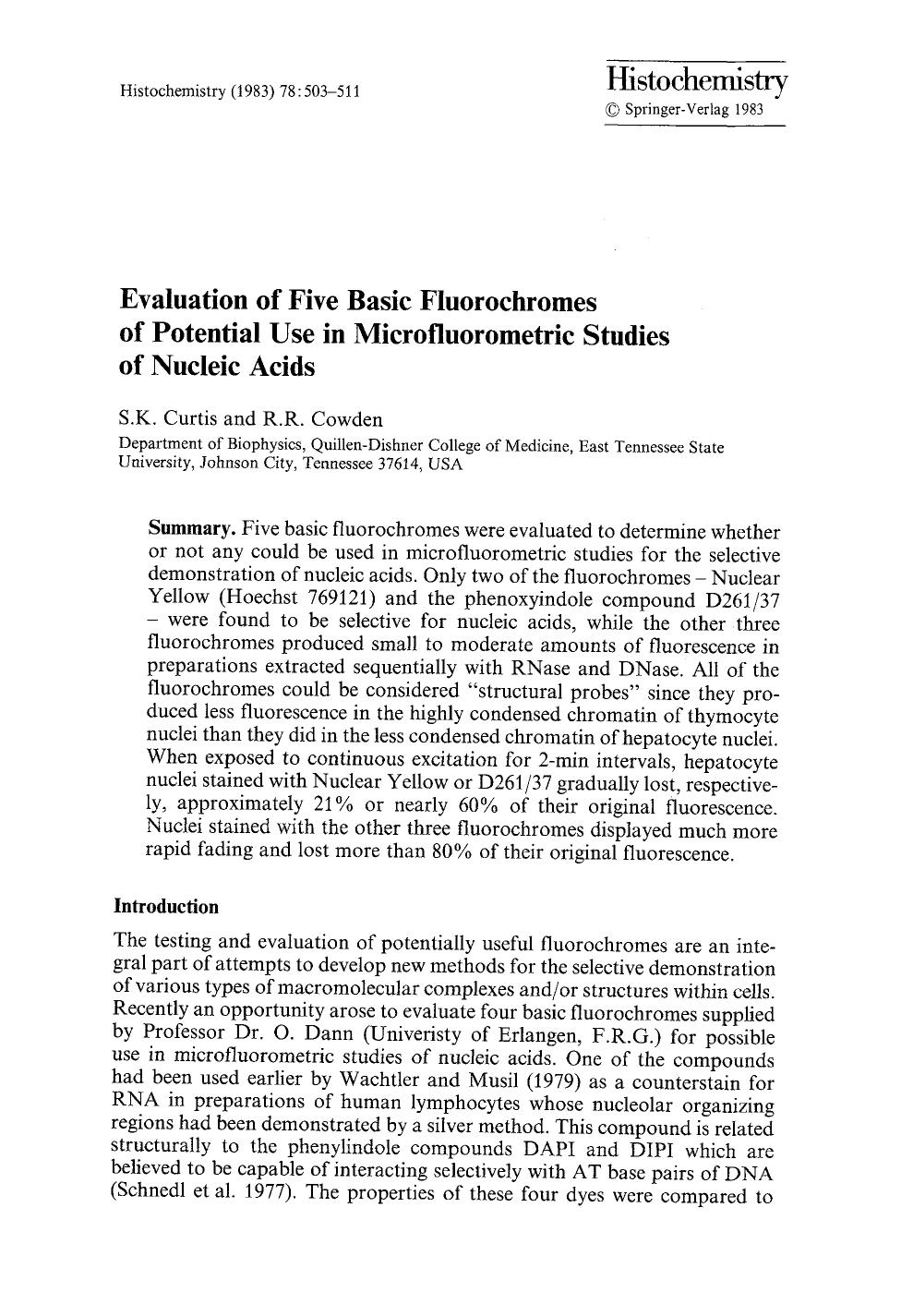 Evaluation of five basic fluorochromes of potential use in microfluorometric studies of nucleic acids by Unknown
