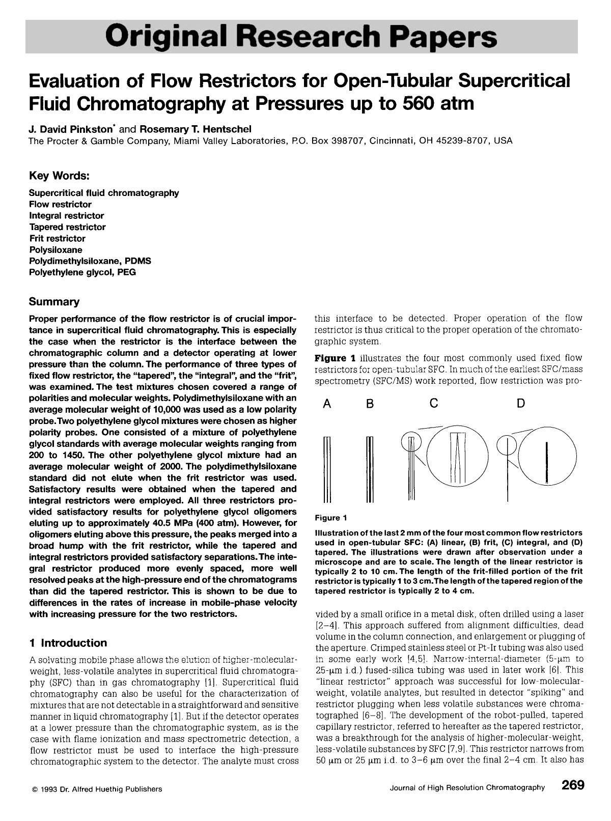Evaluation of flow restrictors for open-tubular supercritical fluid chromatography at pressures up to 560 atm by Unknown
