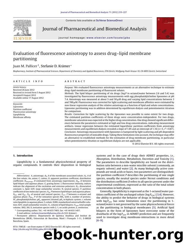 Evaluation of fluorescence anisotropy to assess drugâlipid membrane partitioning by Juan M. Pallicer