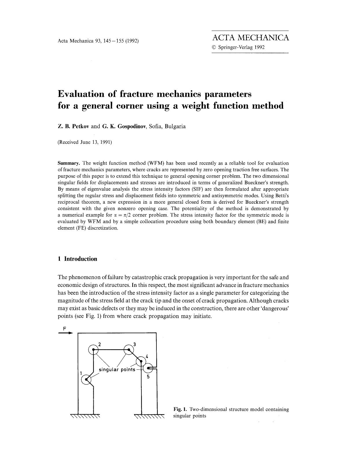 Evaluation of fracture mechanics parameters for a general corner using a weight function method by Unknown