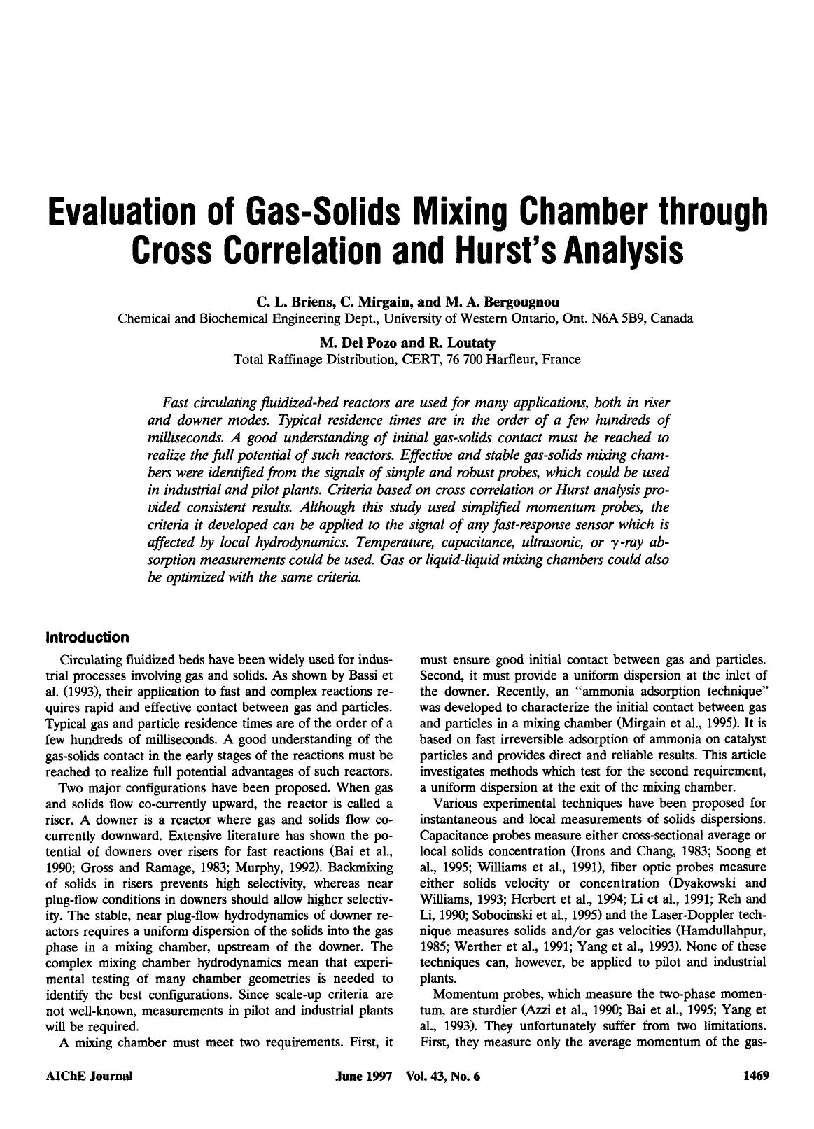 Evaluation of gas-solids mixing chamber through cross correlation and Hurst's analysis by Unknown