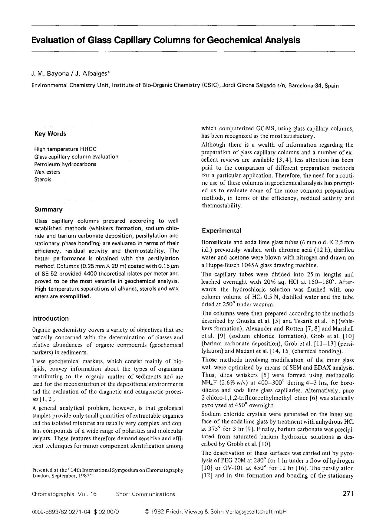 Evaluation of glass capillary columns for geochemical analysis by Unknown