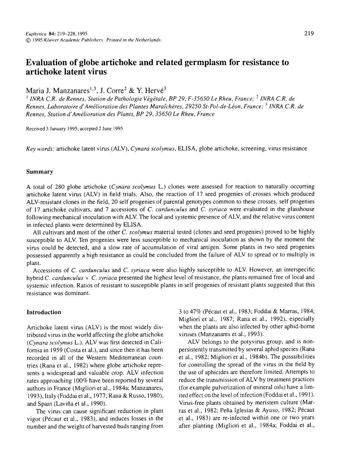 Evaluation of globe artichoke and related germplasm for resistance to artichoke latent virus by Unknown