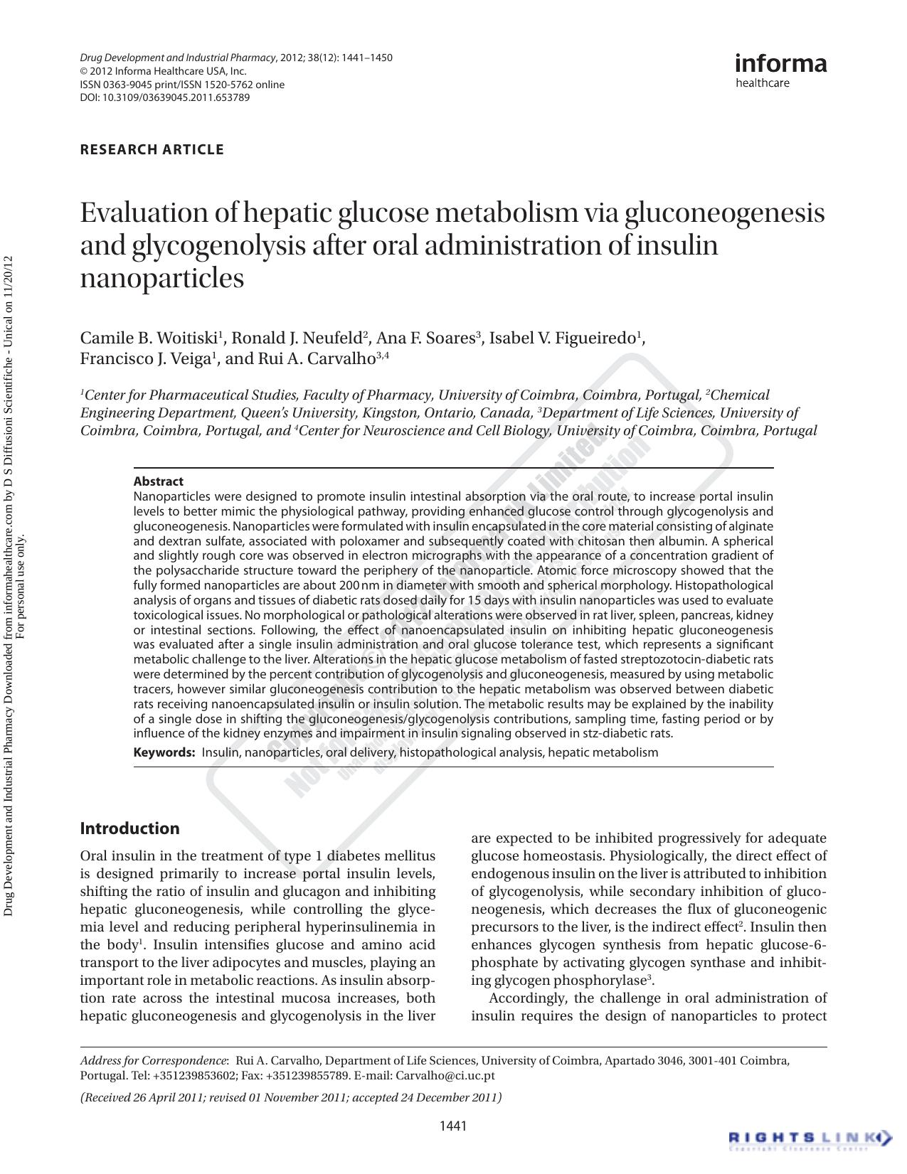 Evaluation of hepatic glucose metabolism via gluconeogenesis and glycogenolysis after oral administration of insulin nanoparticles by unknow