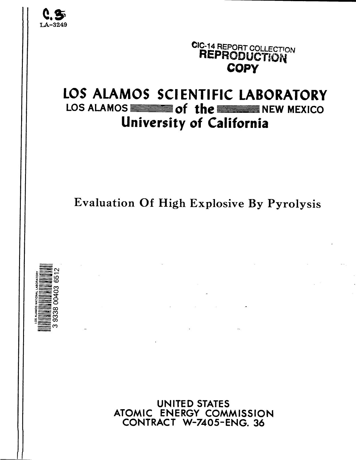 Evaluation of high explosive by pyrolysis None by LANL Research Library LWW Project