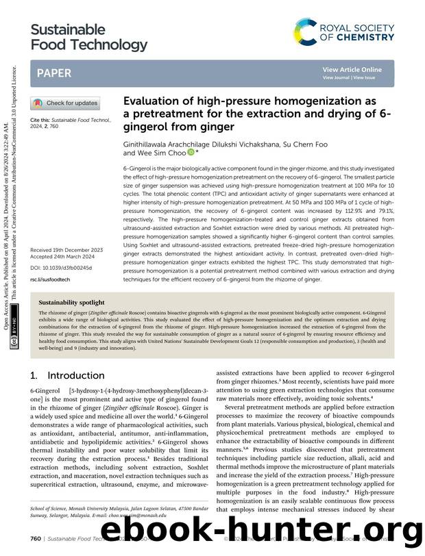 Evaluation of high-pressure homogenization as a pretreatment for the extraction and drying of 6-gingerol from ginger by Ginithillawala Arachchilage Dilukshi Vichakshana & Su Chern Foo & Wee Sim Choo
