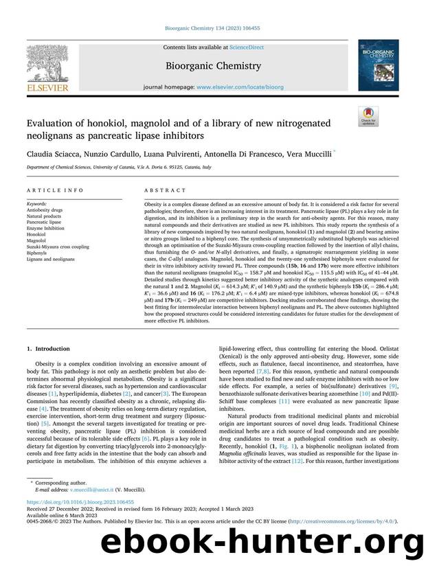 Evaluation of honokiol, magnolol and of a library of new nitrogenated neolignans as pancreatic lipase inhibitors by Claudia Sciacca & Nunzio Cardullo & Luana Pulvirenti & Antonella Di Francesco & Vera Muccilli